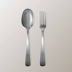 矢量现实叉子和勺子, 银色餐具