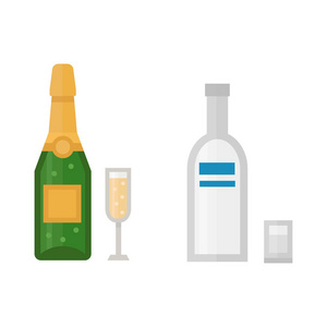 酒精香槟喝饮料鸡尾酒喝瓶啤酒饮料容器和菜单醉酒的概念不同瓶和眼镜矢量图