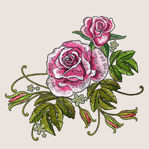 美丽的花蕾红玫瑰古典刺绣