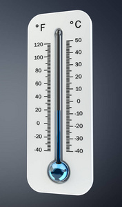 该值指示温度低的 3d 渲染冷白色温度计