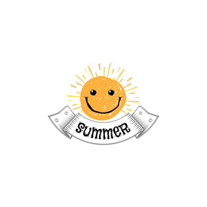 作为设计太阳的一部分的徽章和夏天。贴纸 邮票 徽标手作