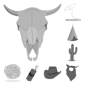 设置集合中用于设计的野生西部单色图标的属性。德克萨斯和美国矢量符号股票网站插图