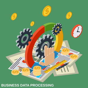 业务数据处理平面3d 等距向量概念图