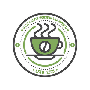 咖啡的徽章标志食品设计细线刻字为餐厅，咖啡厅菜单咖啡的房子和商店元素饮料标签贴纸矢量图