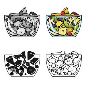 水果沙拉图标在白色背景上孤立的卡通风格.