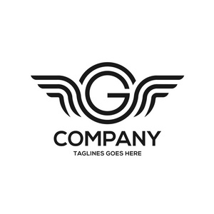 字母 g 带翅膀和圆圈标志向量, 创意字母 g 与机翼设计元素照片