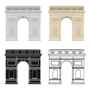 在白色背景上孤立的卡通风格的凯旋拱图标。法国国家象征股票矢量图