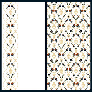 矢量集无缝矢量复古花纹与相同的直系花艺设计一张卡片