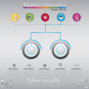 时间线图表，网络安全概念，图标集