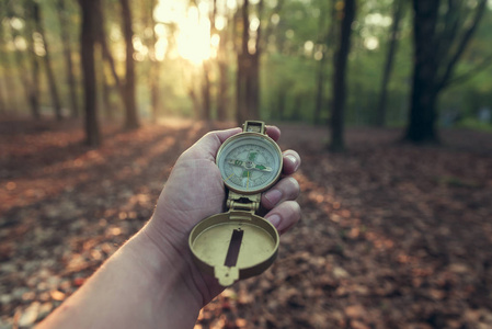 家的方向人类探险家在夏季山中寻找方向, 观点照片