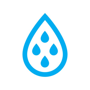 收获雨水用于重复使用图标。蓝色雨滴水滴在水滴符号中