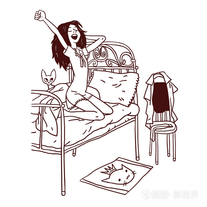 卡通女孩醒来