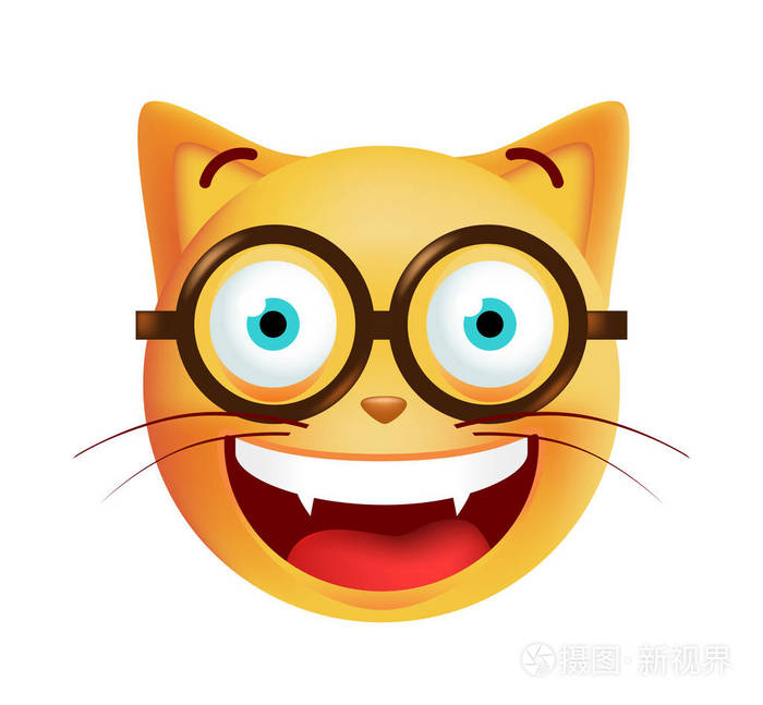戴着眼镜在白色背景上的可爱表情猫孤立的矢量图