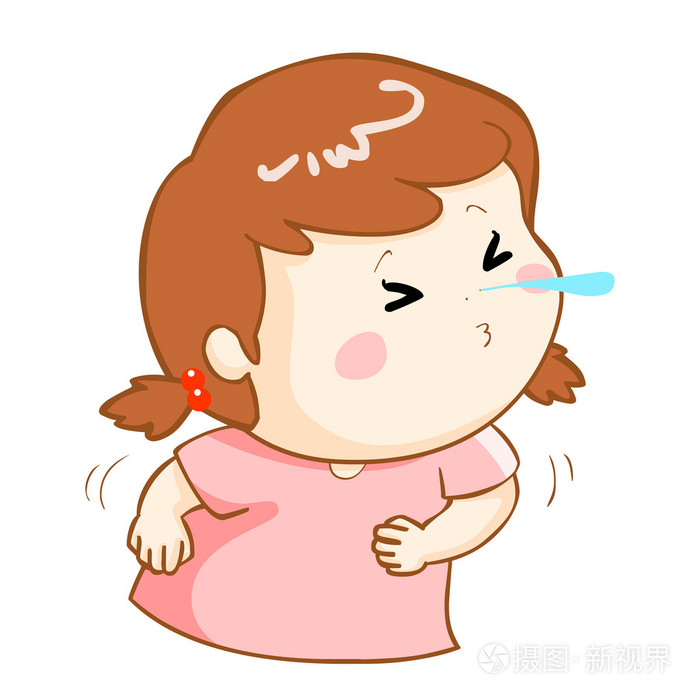 生病的女孩打喷嚏卡通矢量