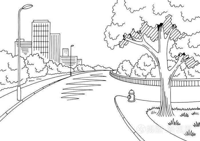 街道图黑色白色城市十字路口景观草图矢量图插画-正版商用图片0njcsi