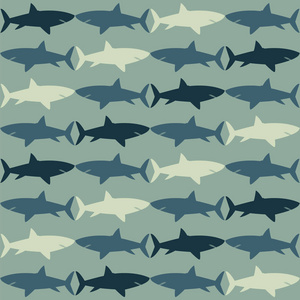 鲨鱼背景无缝纹理蓝色剪影