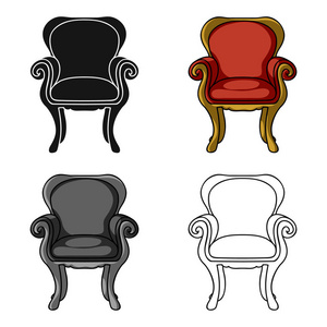 高背椅中孤立的白色背景上的卡通风格的图标。家具和家居室内符号股票矢量图