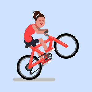 骑自行车的妇女在一个轮子上