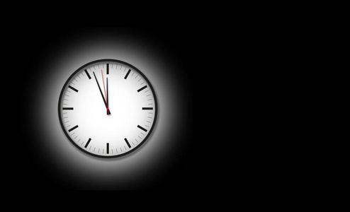 时钟灯作为倒计时手表明三分钟到十二从现代简单的设计时钟在黑暗与拷贝 spac