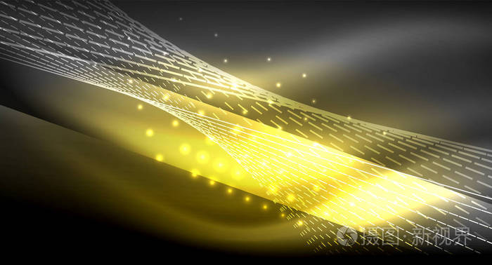 平滑的光效果直线上闪闪发光的霓虹灯暗背景能源技术理念