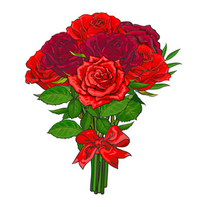 矢量手画红玫瑰花束