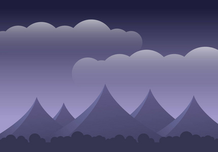 抽象山风景与森林和云彩在紫色天空媒介, 以空间为您的文本