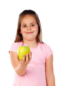 快乐的小女孩抱着苹果孤立的白色背景