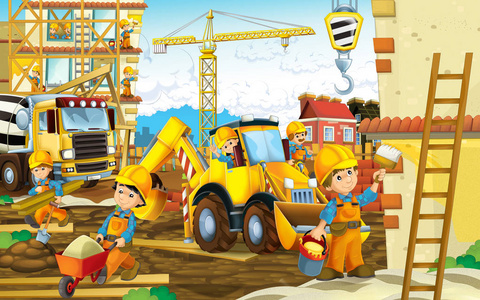 施工现场用重机器和工作人照片