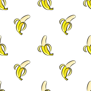 矢量无缝模式用一只手在白色的背景上绘制香蕉