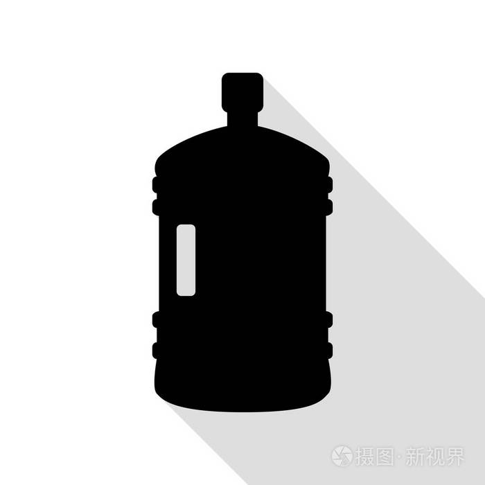 塑料瓶剪影标志.与平面样式阴影路径的黑色图标
