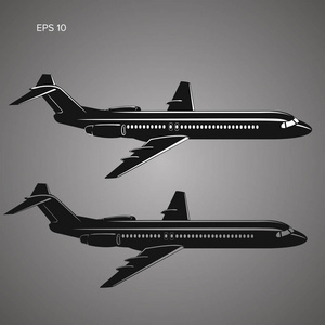 现代双引擎喷气客机矢量插图图标