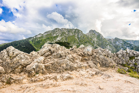 全景山景观，顶着岩石，塔特拉山