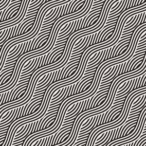抽象的几何图案与波浪线。隔行扫描圆形条纹设计。无缝矢量背景
