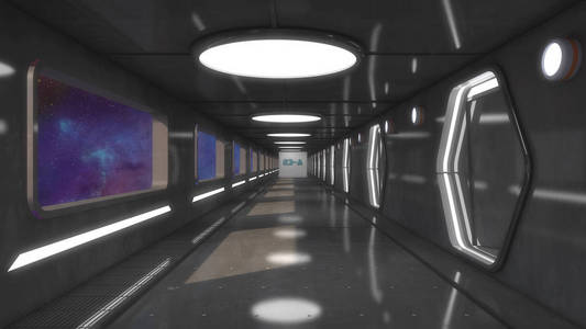 3d 渲染。未来太空飞船内部走廊