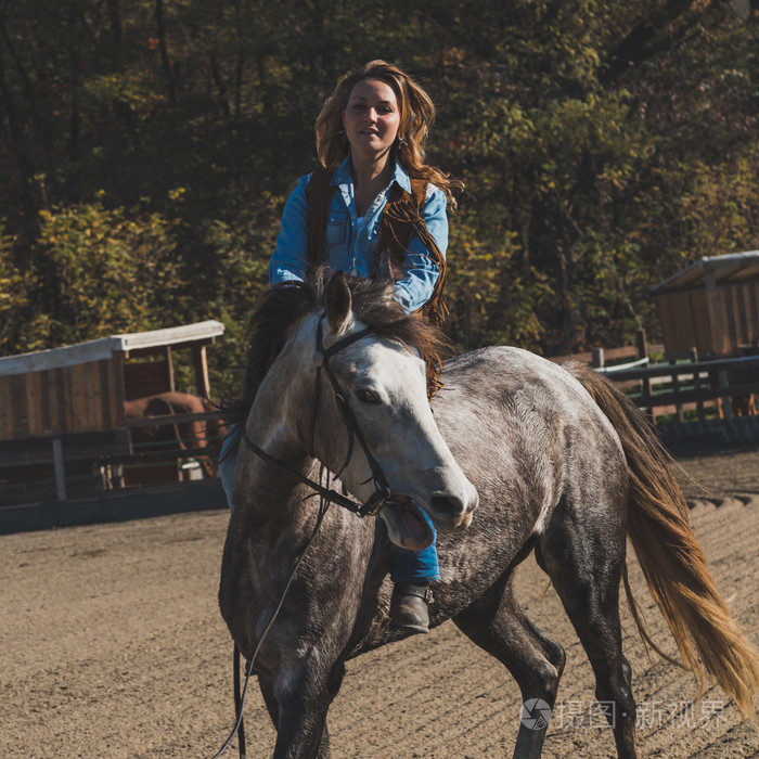 漂亮的女孩,她灰色的骑马