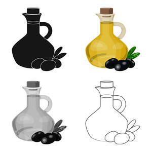 橄榄油瓶带有白色背景上孤立的卡通风格卡通橄榄图标。希腊符号股票矢量图