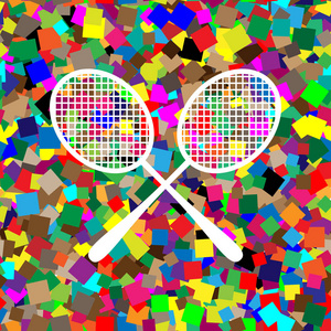 两个网球拍标志。矢量.彩色背景上的白色图标