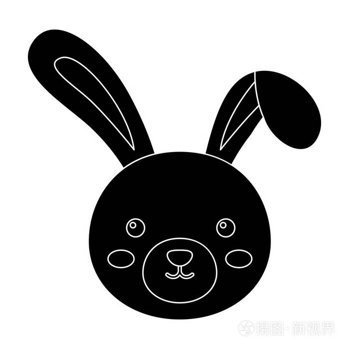 灰色长耳朵的兔子.复活节的黑色风格矢量符号股票插画的单个图标