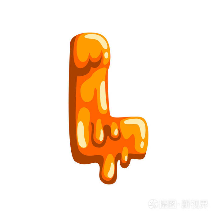 甜果果冻, 光泽, 可食液体字体矢量插图在白色背景上的字母