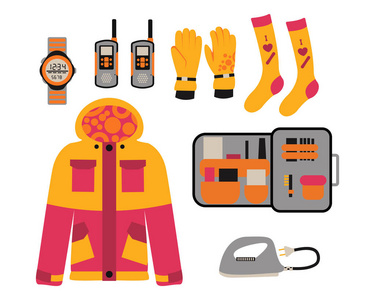 单板滑雪运动衣服和工具元素