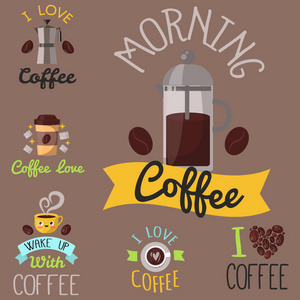 咖啡的徽章食品设计手绘书法刻字餐厅贴纸矢量图