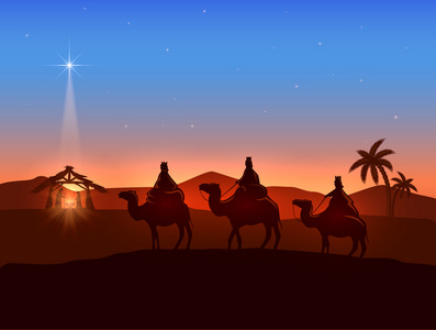 圣诞主题，设有三个智者和闪亮的星星
