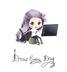 艺术家设计师与图形片剂.我每天画的主题上的矢量插图照片