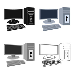 在白色背景上孤立的卡通风格锁定计算机图标。黑客和黑客象征股票矢量图