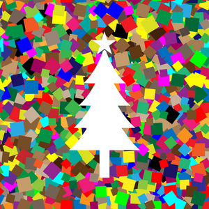 新年树标志。矢量.彩色背景上的白色图标