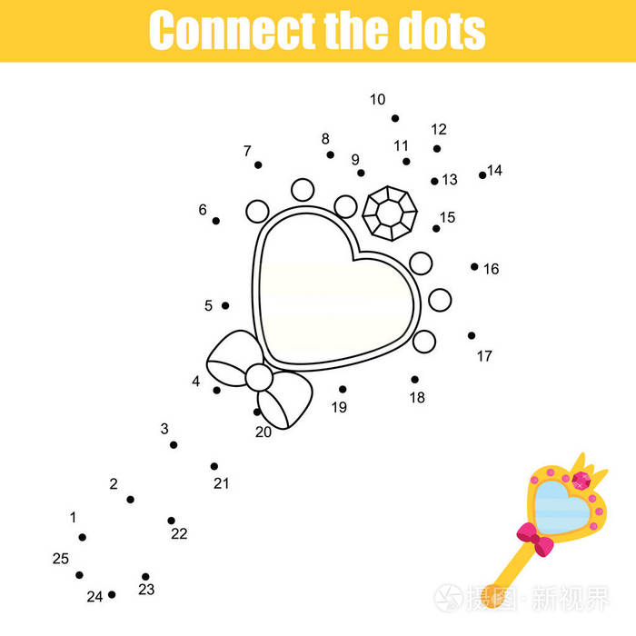 点的数字游戏的孩子.可打印的工作表活动为幼儿与公主镜