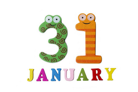 三十一事件1月31日白色背景, 数字和信件照片