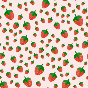 卡通草莓鲜果在平面样式无缝模式的食物夏天设计矢量图