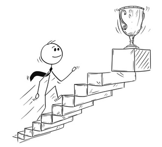 金融奖杯一卡通商人跑上楼或楼梯的奖杯杯照片