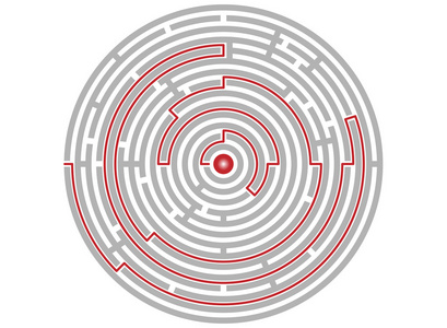 圆形迷宫抽象，逻辑谜题，目标路径